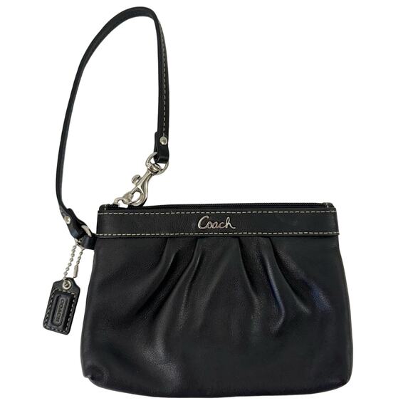 Coach Pleated Black Leather Wristlet Wallet Mini Bag Soft Genuine Leather - Picture 1 of 11